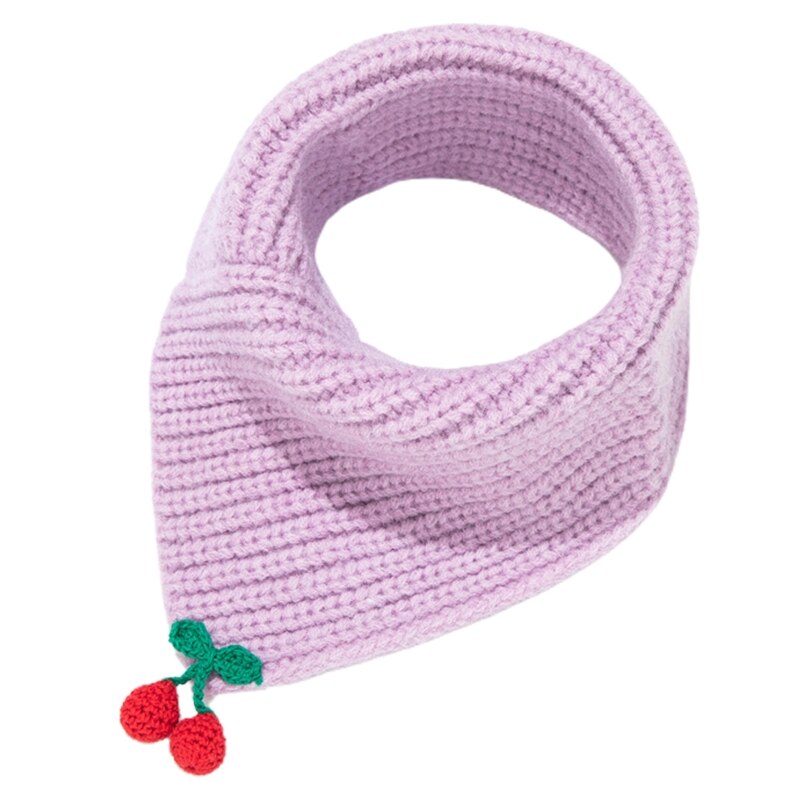 Kinderen baby winter gebreide driehoek sjaal cartoon kers snoepkleur halsdoek omslagdoek dikke gehaakte nekwarmer sjaal: Paars