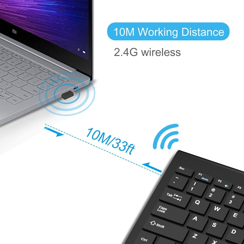 Teclado inalámbrico portátil de 2,4G para ordenador, teclas de goma, Mini teclado ergonómico silencioso para PC y portátil