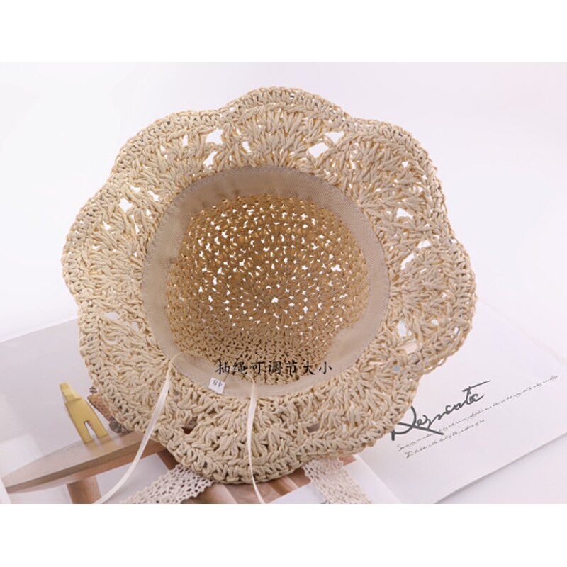 Summer Children&#39;s straw hats Baby girls breathable lace Cap bow Beach Sun Hat Wide brim Kids Princess travel sunshade Hat