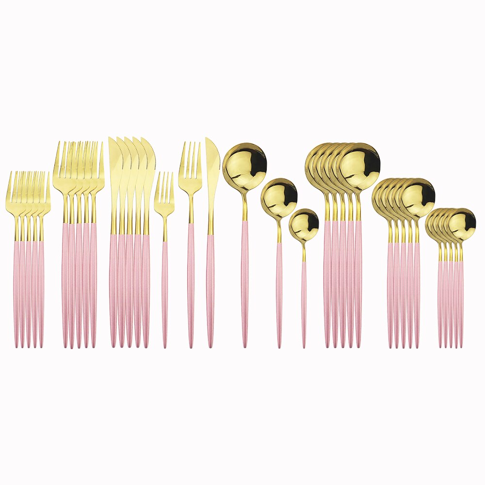 36 stk sort guld bestik sæt 18/10 rustfrit stål guld spisestel home western ske gaffel kniv bøf spisestel service sæt: Lyserødt guld