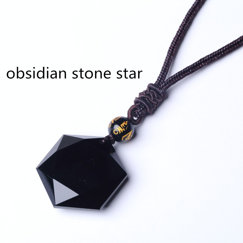 Black Obsidian Six Awn Star Pendant Necklace Jewelry Jade Fine Carved Amulet for Women Men: Obsidian stone star