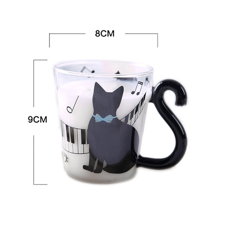 Gato taza de vidrio creativa taza con Gato de dibujos animados taza de agua con mango par de jugo de vidrio taza de jugo de fruta taza de café tipo oficina: 4