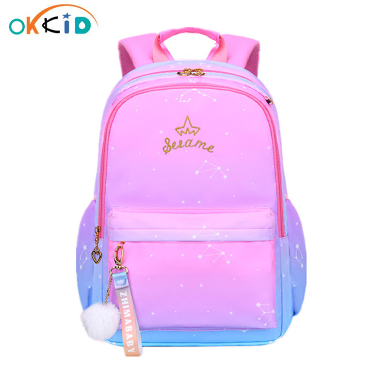OKKID – sac à dos d&#39;école pour adolescentes, léger et étanche, kawaii, à la , bleu, rose