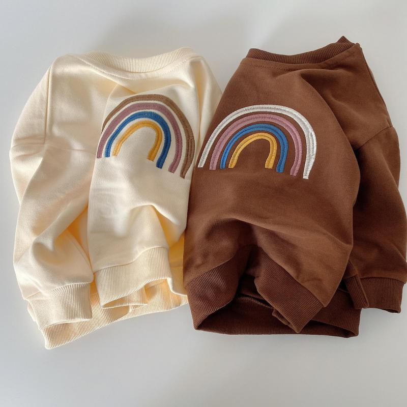 Sweat-shirt brodé arc-en-ciel pour bébé fille, haut à manches longues, vêtements pour enfant en bas âge, garçon, automne