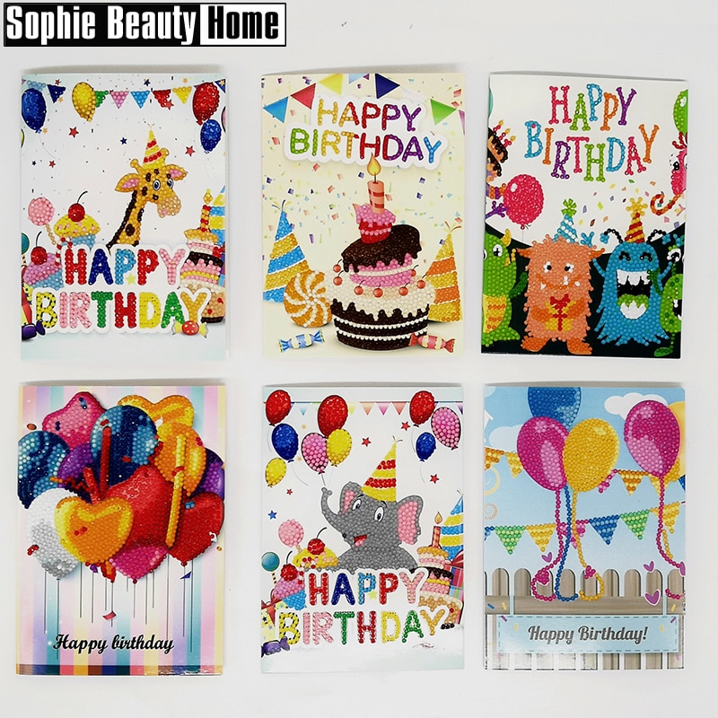 Cartes de vœux joyeux anniversaire diamant peinture | Rond 5d, kits de cartes de vœux, peinture diamant, broderie diamant, 13x18cm
