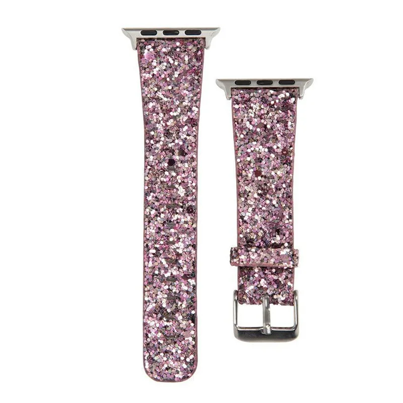 Glitter Leather Strap for Apple Watch Band 44mm 40mm 42/46mm Ultra2 49mm 41mm 45mm sport Bracelet iWatch Series 10 9 8 7 8 6 5 4: S / Black Gray