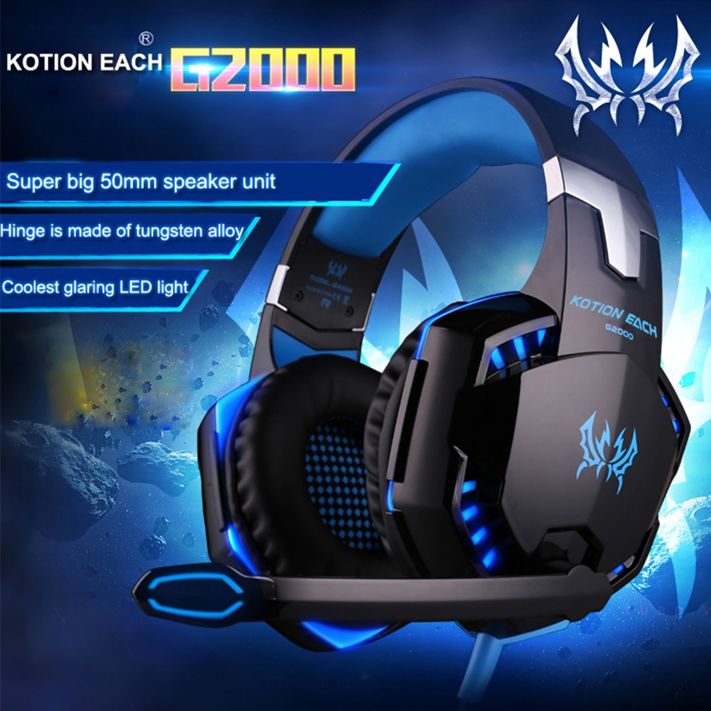 KOTION EACH G2000 3.5mm Gaming Headset Deep Bass Stereo Computer Game Headphones w/Mic LED Light PC Gamer Clearance