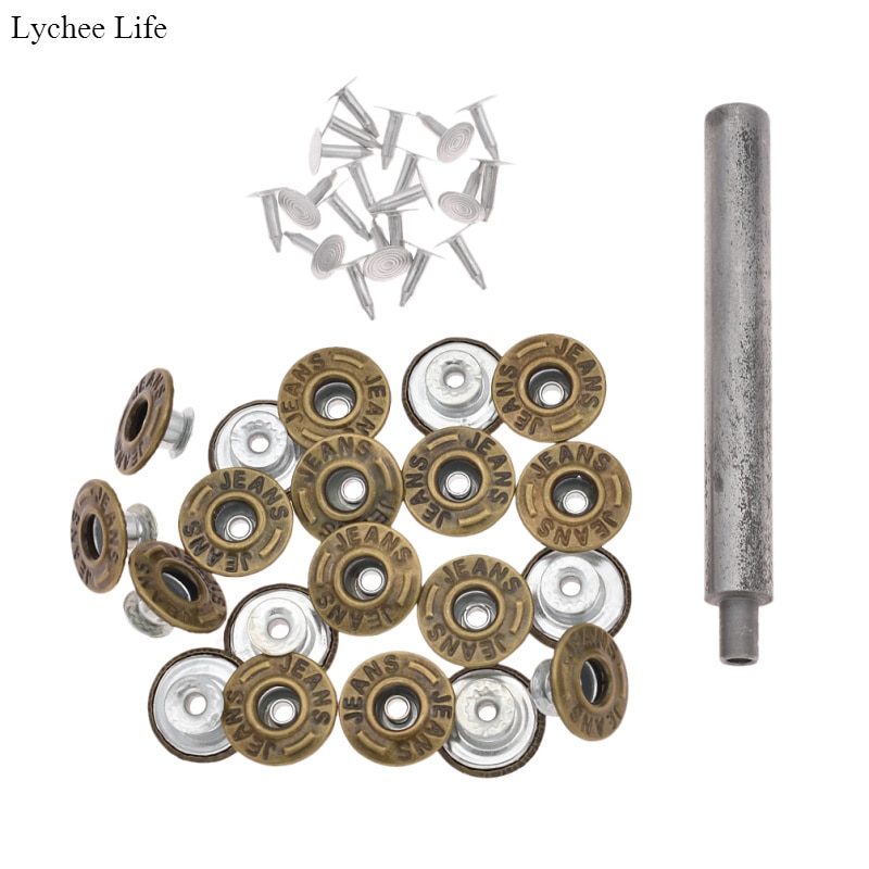 Lychee Life-tachuelas metálicas para pantalones vaqueros, tachuelas con botón a presión, remache, NO cosido, accesorios de ropa hechos a mano, 20 Uds.