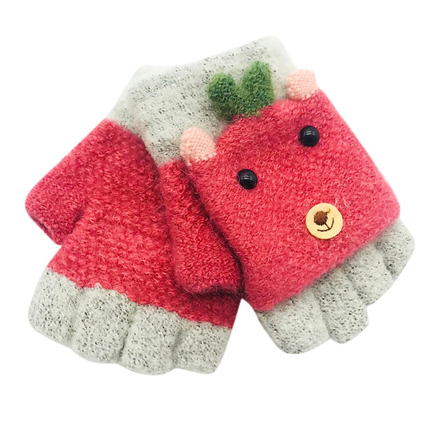 1X zimowe rękawiczki dla dzieci dziewczyny chłopcy zimowe kreskówki dla zwierząt niejednolita całość utrzymuj ciepłe rękawiczki rękawiczki dla 1-3 lat niemowlę Sep #2: arbuz czerwony