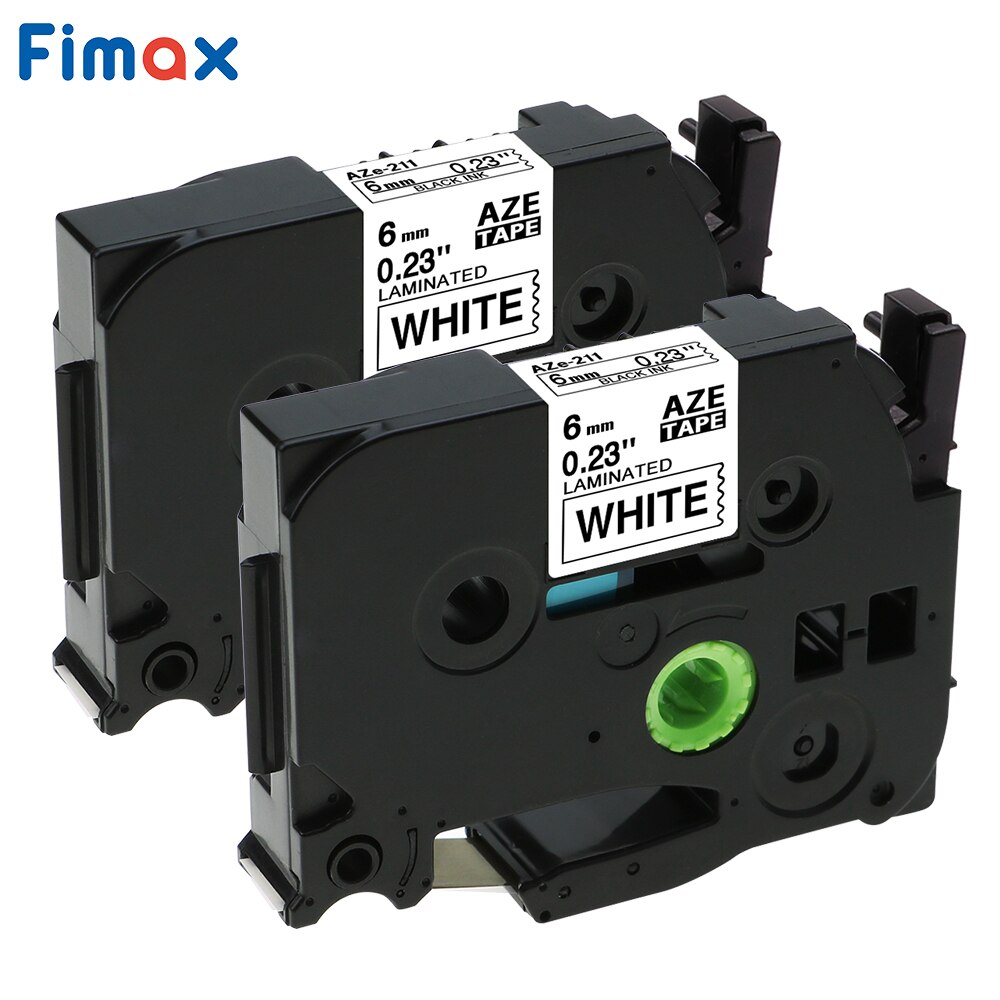 Fimax 2 Packs Compatibel voor Brother P-touch Label Tape TZe-211 Tze211 Zwart op Wit voor Brother P- touch Label Printer Tze Tape