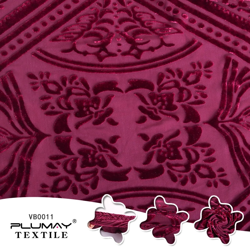 polyester spandex four way stretch knitted velvet burnout fabric