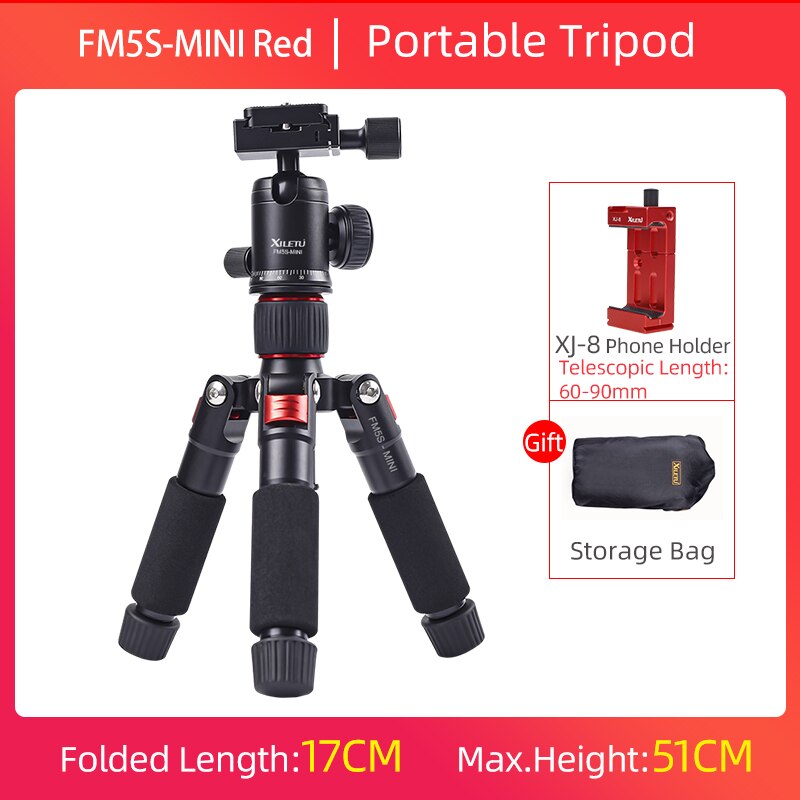 XILETU FM5S Portable Tripode Lightweight Travel Stand Tabletop Video Mini Tripod with 360 Degree Ball Head Tripod For Camera: PURPLE