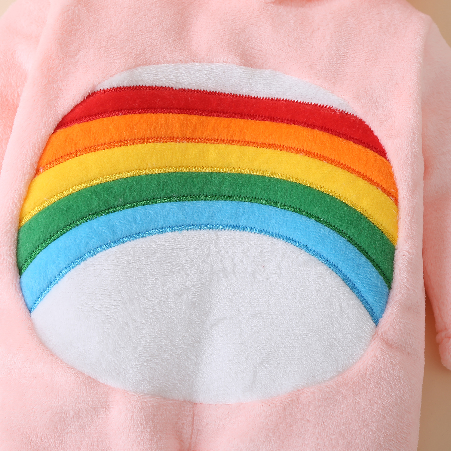 Cute Newborn Baby Boy Girl Autumn Winter Velvet Clothes Rainbow Print Romper Long Sleeve Hooded Jumpsuit One-piece Outfit 0-18M