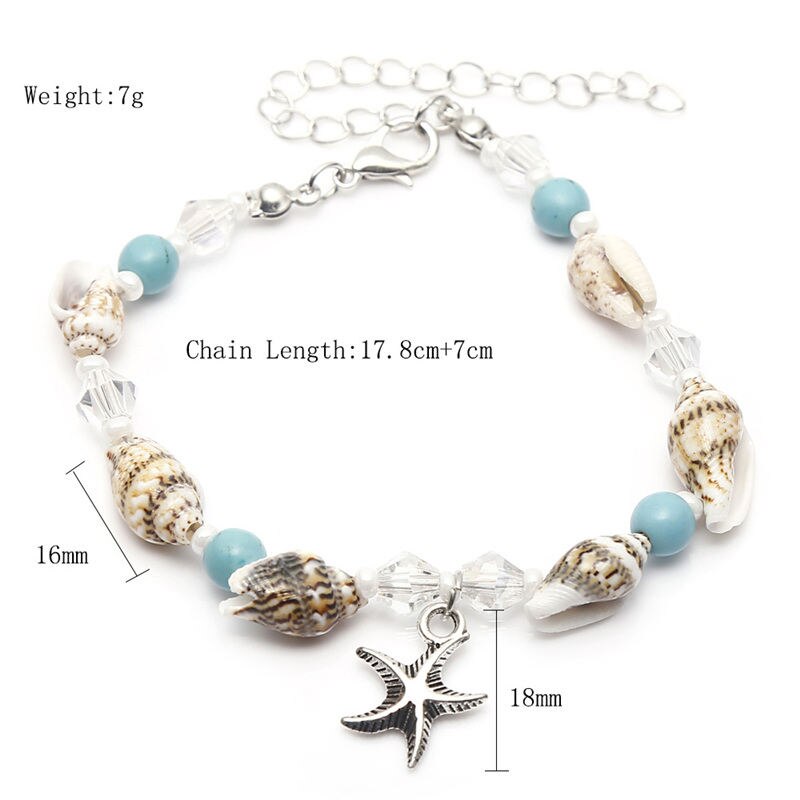 Jahrgang Hülse Perlen Seestern Schildkröte Fußkettchen Für Frauen Handgemachte Perlen Knöchel Armbinde Fuß Schmuck Armbinde cheville femme