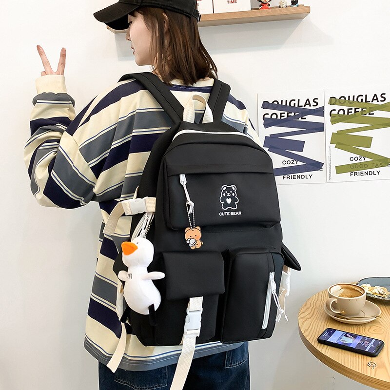 4 unids/set de lona mochilas para mujeres bolsas para la Escuela de las niñas adolescentes bolsas los estudiantes nuevos viajes mochilas para mujer mochila