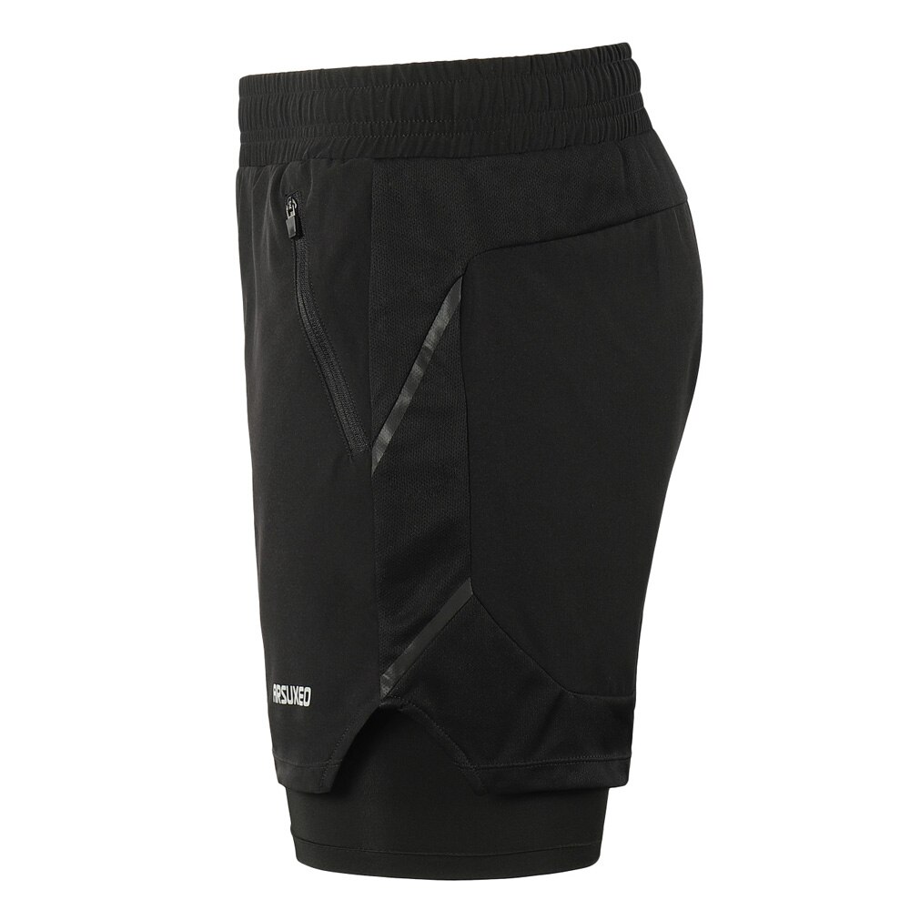Arsuxeo Heren Running Shorts 2 In 1 Quick Dry Ademende Actieve Training Oefening Joggen Sport Gym Shorts Met Rits pocket