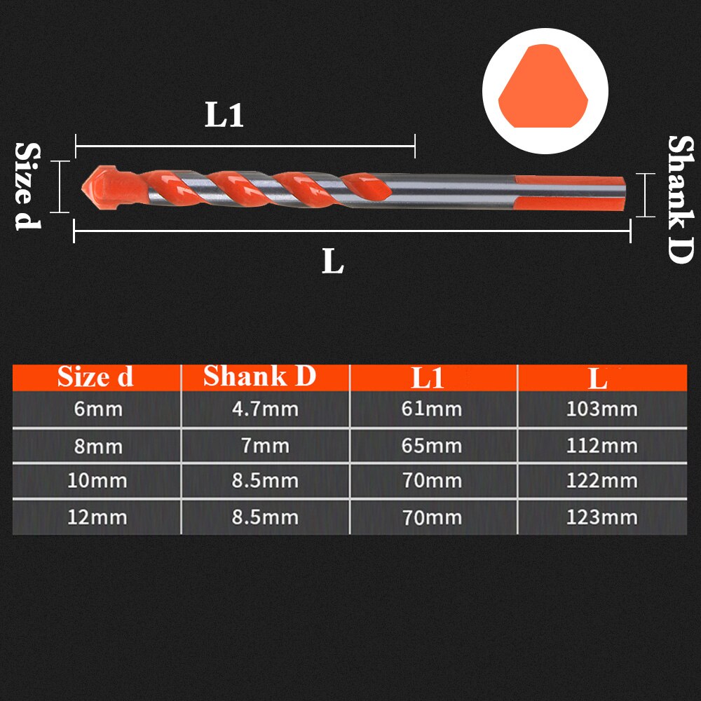 6/8/10/12mm Triangle Diamond Drills Twist Hammer Multi-Construction Wall Hole Saw Metal Drill Bit Saw Drilling Multipurpose Elec