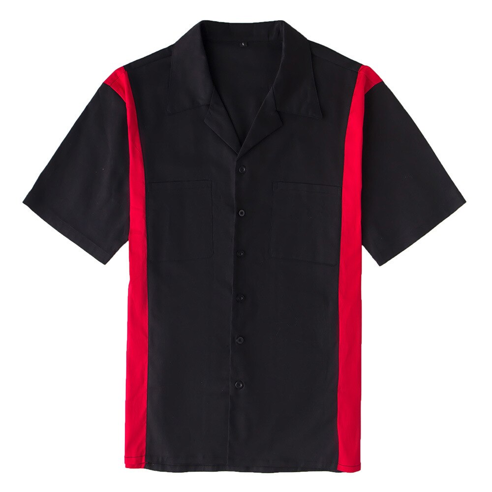 Sort rockabilly skjorte kortærmet bomuld plus størrelse mænds skjorter  st121 herre kortærmet sommerskjorte: 2 / Xl