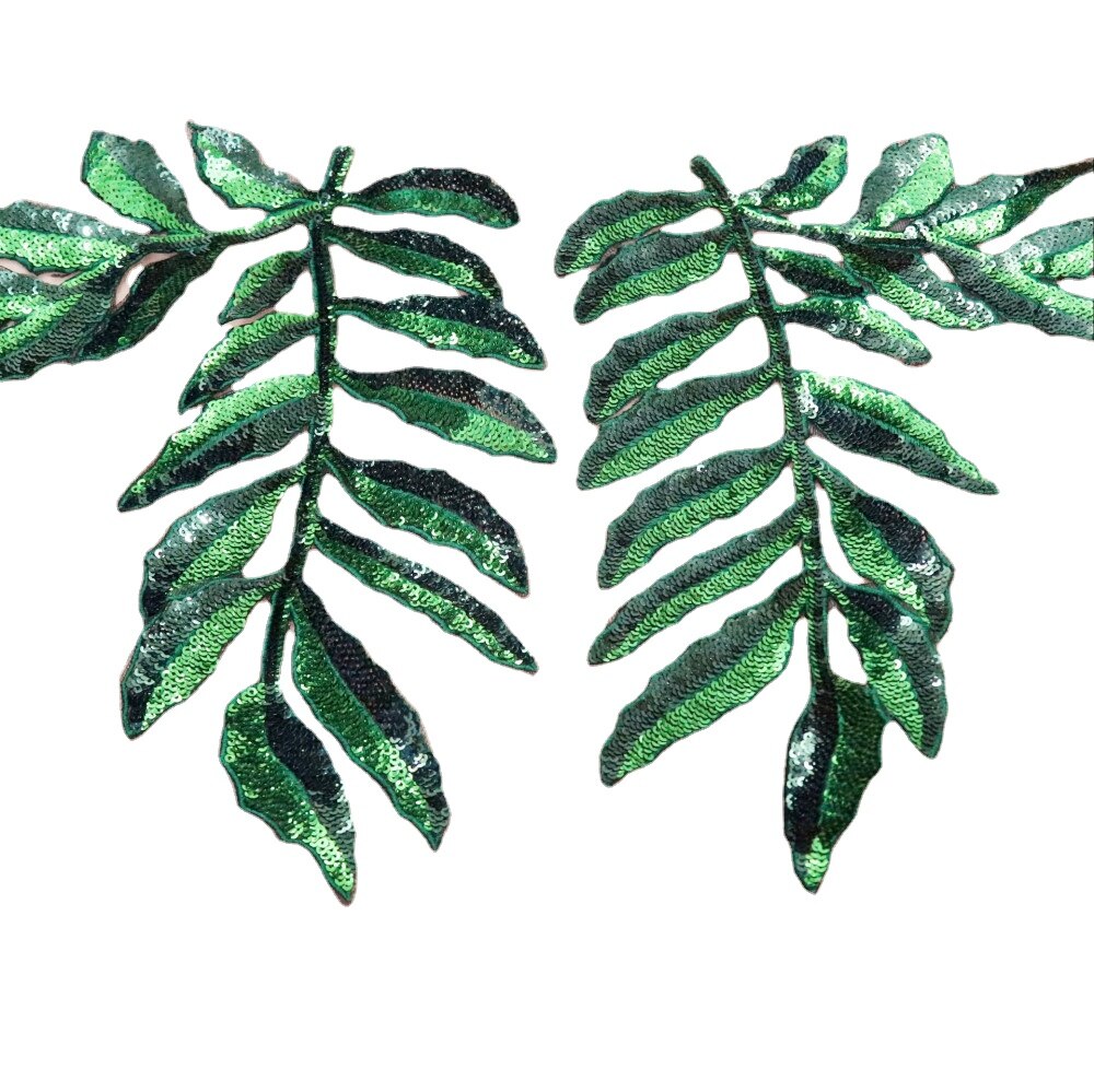 Patchs de feuilles vertes perlées à paillettes, 1 pièce, application en fer sur vêtements