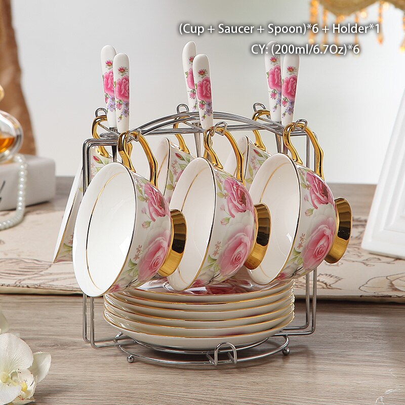 Romantic Bone China Coffee Set British Porcelain Tea Set Ceramic Pot Creamer Sugar Bowl Teatime Teapot Coffee Cup Coffeeware