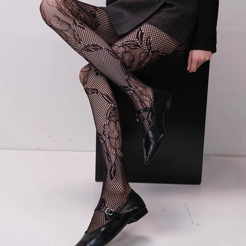 Medias florales estilo Punk para chicas dulces de Lolita, medias altas hasta el muslo coloridas, lencería Sexy para mujer, pantimedias de rejilla de malla caladas: Turquesa