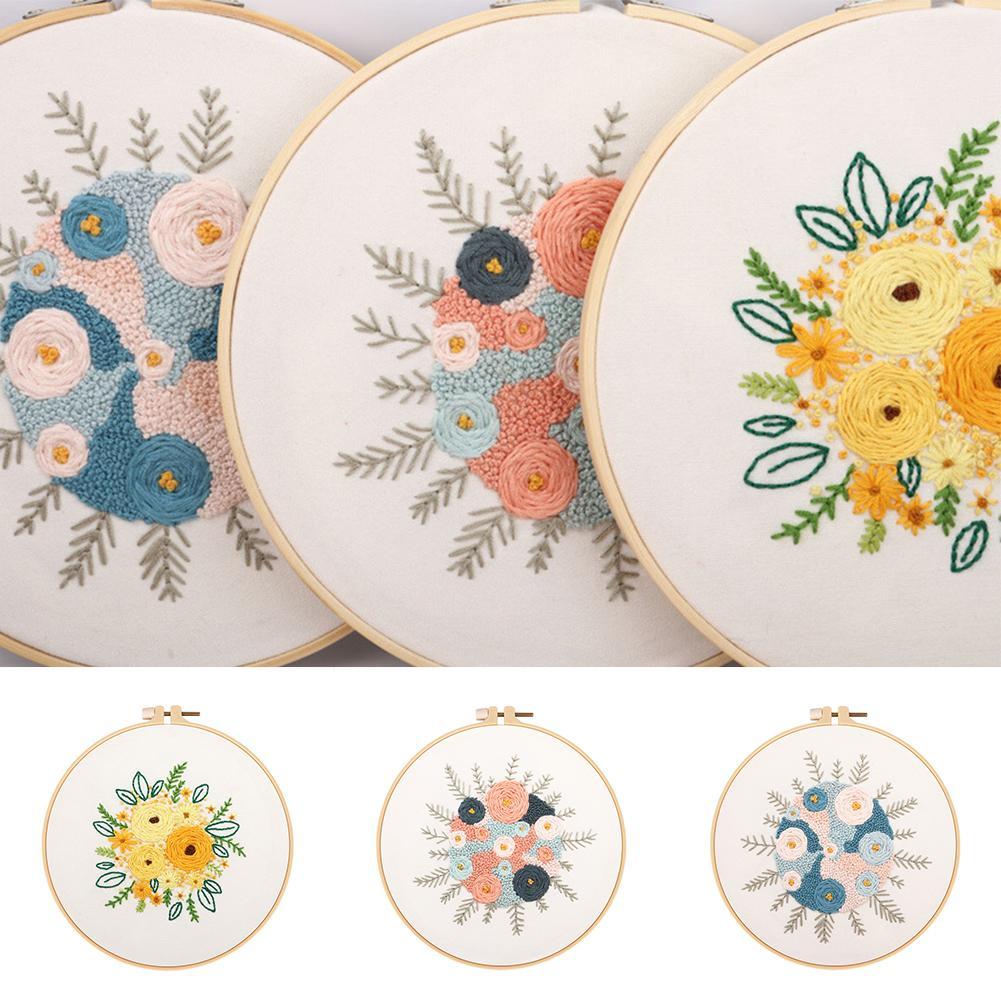 Beginner Embroidery Kit Flowers Pattern Diy Embroidery Full Kits Embroidered On Clothes Cross Stitch Sewing Embroideri With Hoop