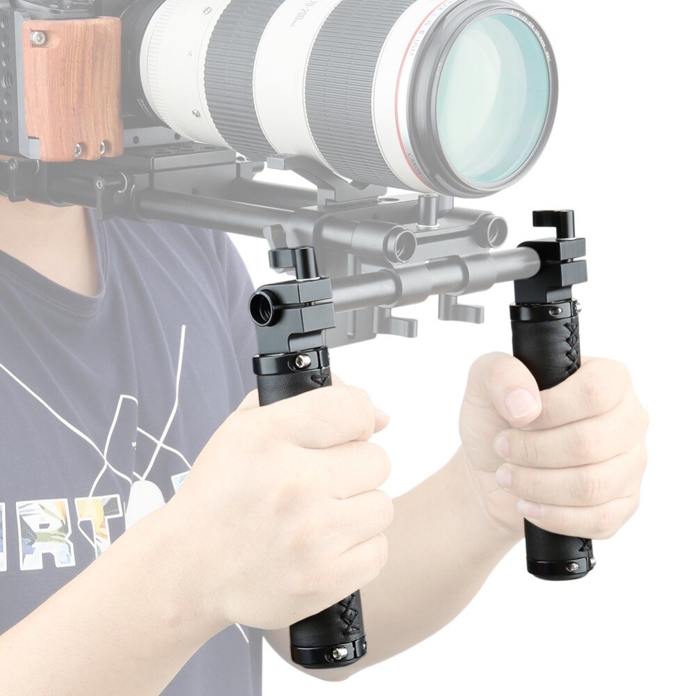 NICEYRIG DSLR Shoulder Rig 15mm Rod Grip Leather Handle 15mm Rod Clamp Camera Rig DSLR Shoulder Rig Video Shooting Hand Grip