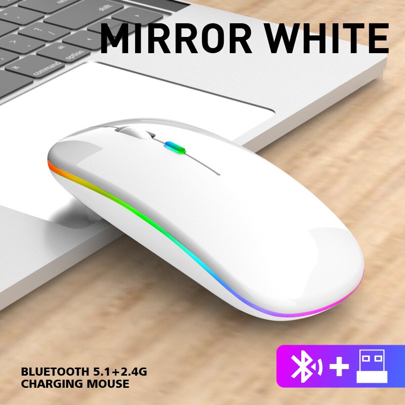 Rechargeable Wireless Mouse USB Bluetooth-compatible RGB Mouse Silent Ergonomic Mouse With Backlight For Laptop PC ipad: BT2.4Gwhite