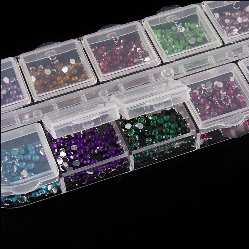 Joylove 2 Mm 12 Kleuren Nail Decoratie Ronde Box Set Steentjes Shinny Nail Art Decoraties