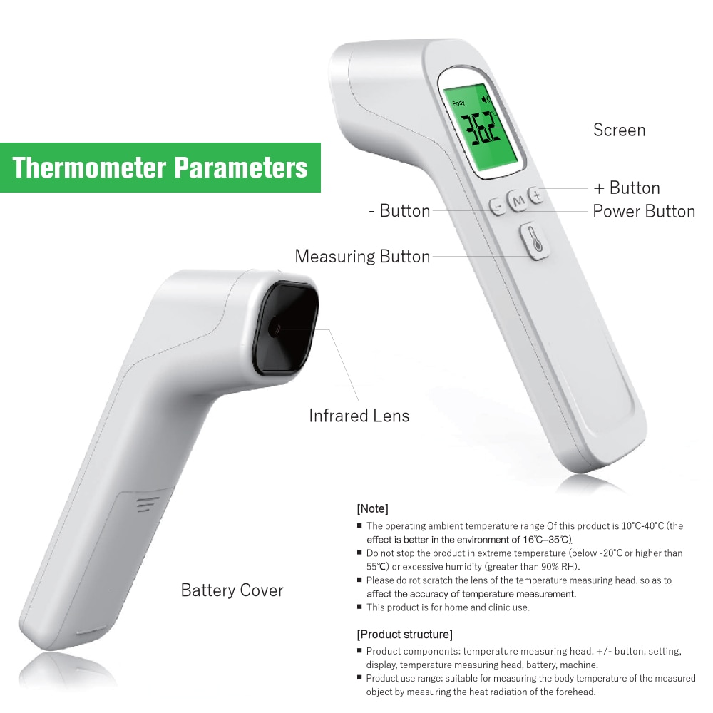 Multifunction thermometer three-color backlit display forehead thermometer digital display infrared alarm human body thermometer