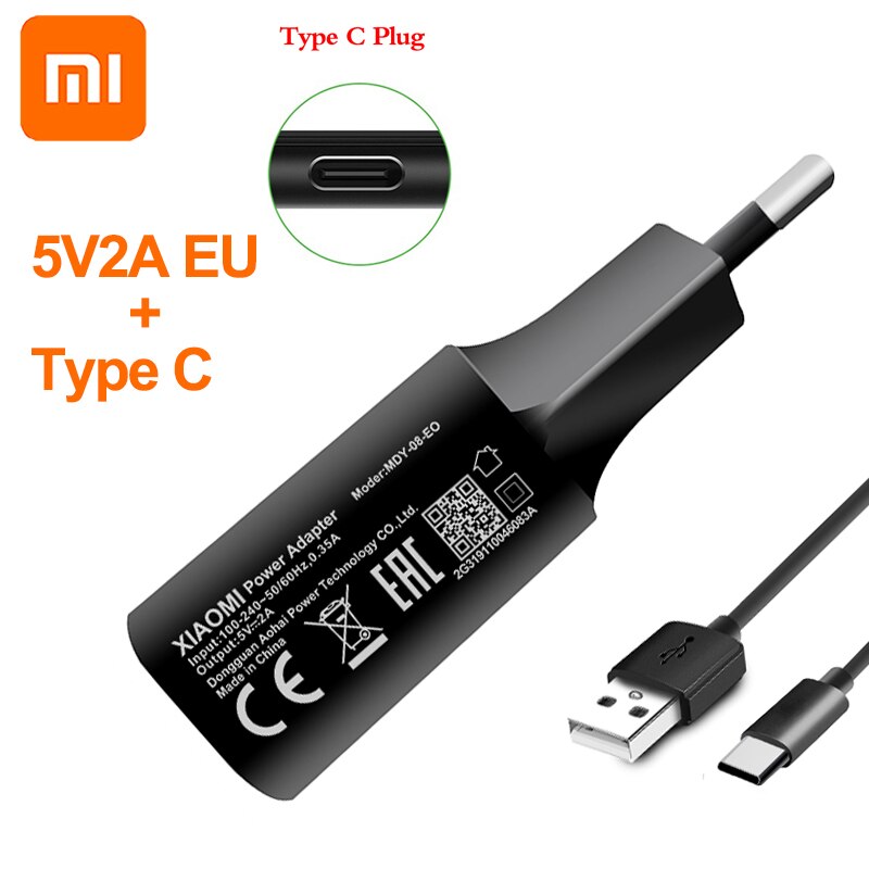 Originele Xiaomi 5V 2A Usb Charger Adapter Voor Xiaomi Mi 2 3 4 5 6 S F1 A1 A2 redmi K20 3 3 S 4 4A 4C 4X 4Pro 5 Note 3 4 5 6 7 Pro: Black EU With Type C