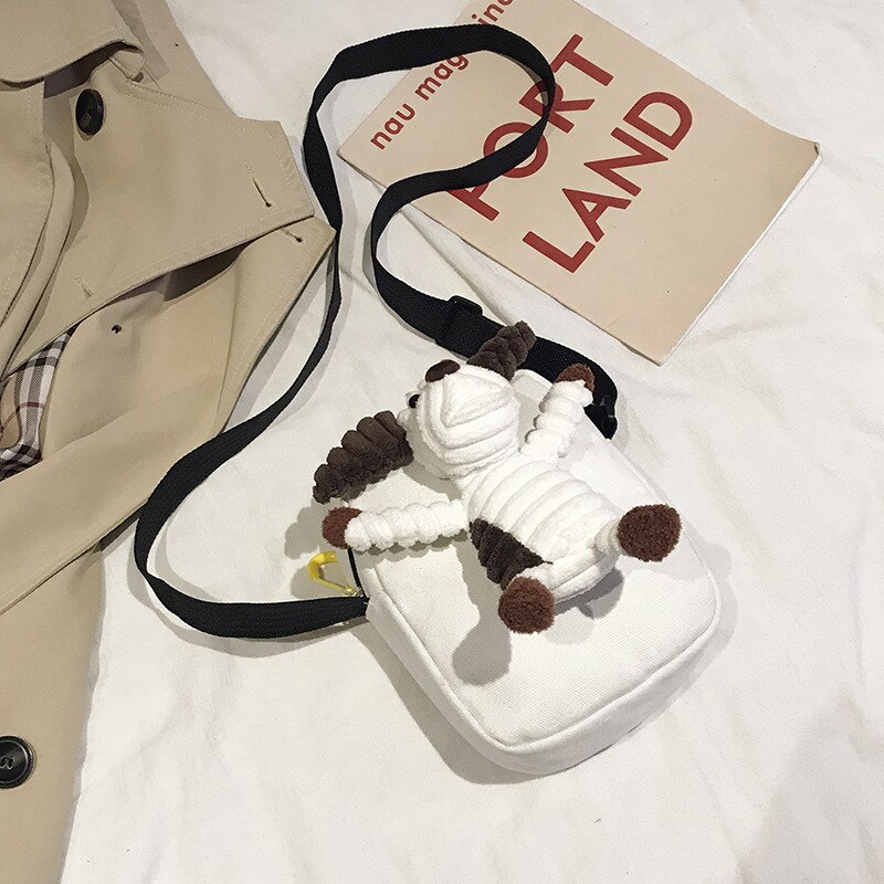 Leuke Canvas Schoudertas Crossbody Rits Kleine Vierkante Tassen Voor Vrouwen Vrouwen Borst Verstelbare Riem Cartoon