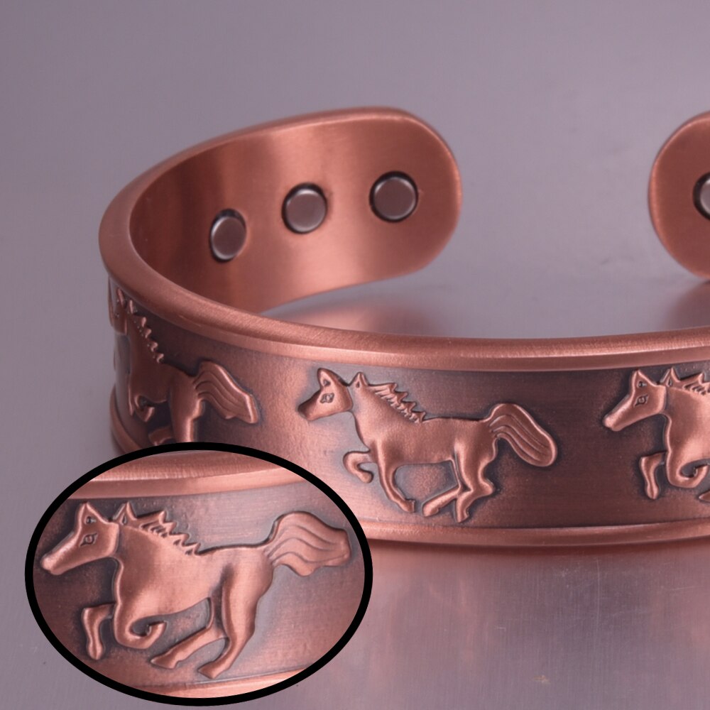 Pure Copper Magnetic Bracelet Arthritis Adjustable Horse 15.5MM Wide Therapeutic Magnetic Bracelet Benefits Copper Bangle Men