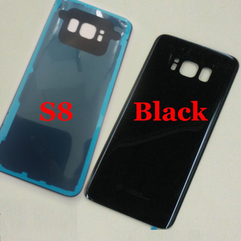 For SAMSUNG Galaxy S8 S8 Plus G950 G950F G950 G955F Back Glass Battery Cover Rear Door Housing Case Adhesive Camera Glass: S8 Black