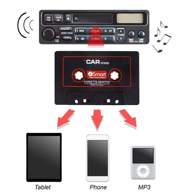 Biladapter kassettebånd kassette  mp3 afspiller konverter til ipod til iphone  mp3 aux kabel 3.5mm stik stik cd afspiller