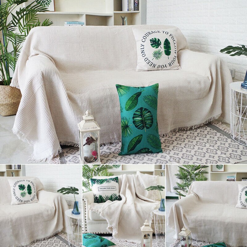 Large Size Sofa Cover Household Solid Cotton Woven Sofa Bed Throw Blanket Function Bedspread Settee Sofa Cover 130x180cm