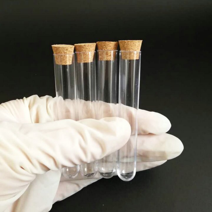 Tubos de ensayo de plástico con tapón de corcho, para pruebas de laboratorio, cristalería, 12x100mm, lote de 50 unidades