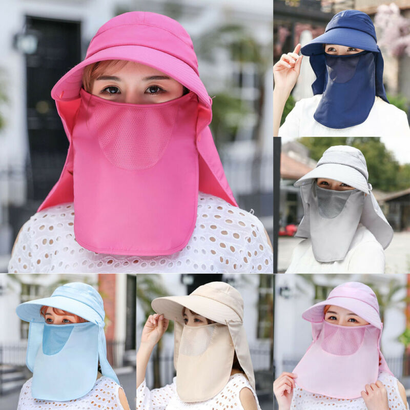 Women Anti-UV Sun Hat Outdoor Cap Wide Brim Neck Face Flap Protective Hiking Protect Cap