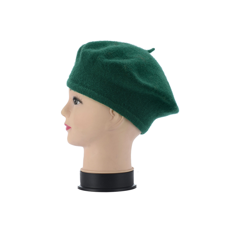 Fransk stil vintage baby kid piger uld blød vinter varm almindelig baret hue hatbd 0039: Mørkegrøn