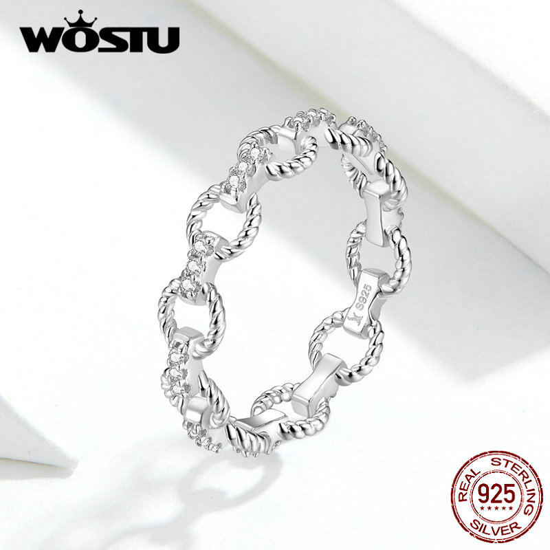 Wostu 925 Sterling Zilver Geometrie Ringen Eenvoudige & Unieke Zirkoon Ring Voor Vrouwen Maken Mode-sieraden CQR576