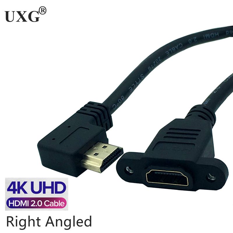 HDMI 2.0 Right Angle Cable Right Left Up Down HDMI v2.0 male to female panel mount w/ screw 4K*2k 60Hz HD extension cable 15CM: Right With screw