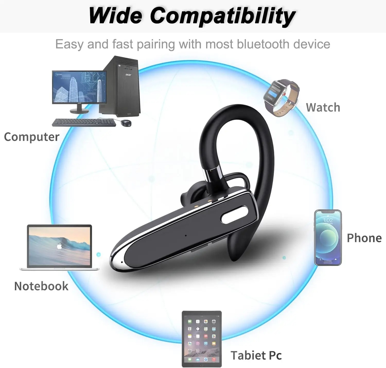 Wireless Headphones Bluetooth Earphone Ear-Hook Mini HIFI Bass Noise Cancelling Headset With Mic Earbuds Sport Game Driving