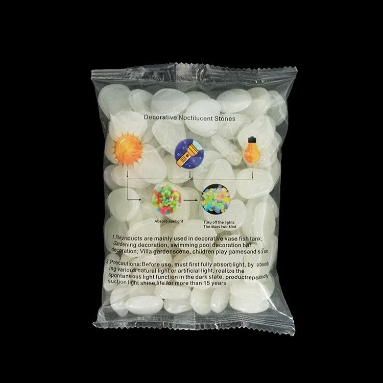 Piedras luminosas para decoración de jardín, guijarros decorativos que brillan en la oscuridad, para pecera al aire libre, piedras de guijarros, mezcla de colores para acuario, 100 Uds.: Blanco