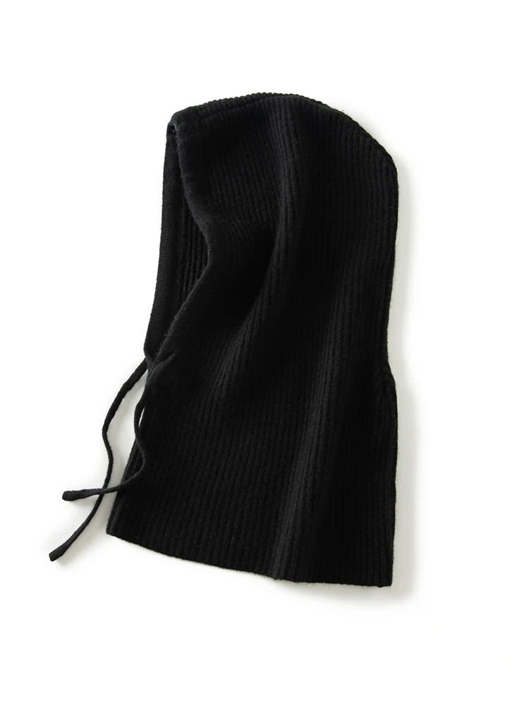 Ull kasjmir strikket hette lue skjerf luer dame menn vinterhals varm balaklava hodeplagg luer unisex 4 farger: Svart