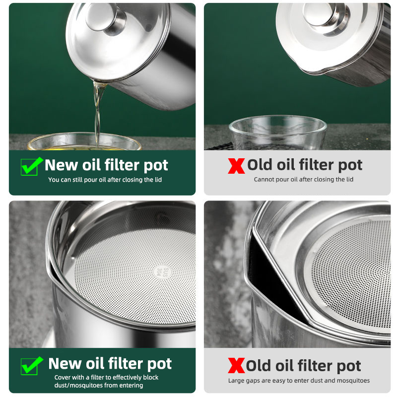 Colador de aceite de acero inoxidable, recipiente para olla, jarra, lata de almacenamiento con filtro, olla de aceite de cocina para utensilios domésticos de cocina