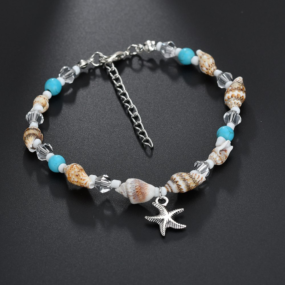 Jahrgang Hülse Perlen Seestern Schildkröte Fußkettchen Für Frauen Handgemachte Perlen Knöchel Armbinde Fuß Schmuck Armbinde cheville femme