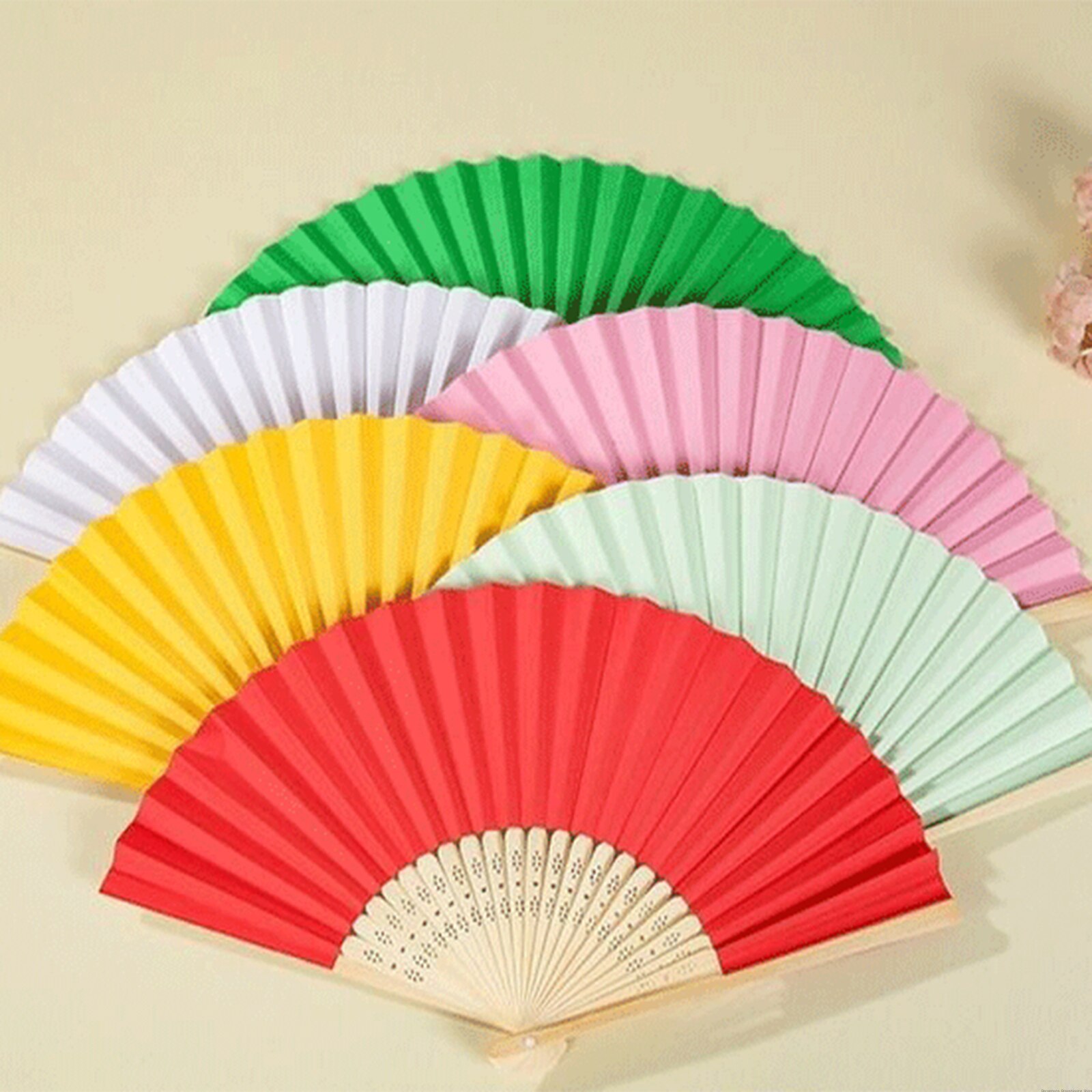 1Pcs 21Cm Hand Geschilderd Vouwen Papier Fan Draagbare Party Hand Dansen Fan Kant Zijde Hand Held Effen Kleur fan Chinese Decor