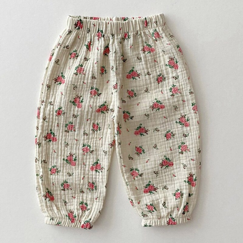 Koodykids-pantalones de algodón suave para bebés, pantalón sencillo con estampado de frutas, para primavera y otoño: floral pants / 9M-12M