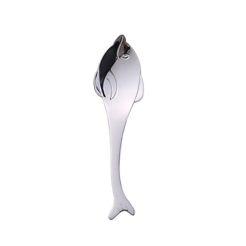 1Pcs 304 Stainless Steel Nice Dinner Spoon Rose Gold/Gold/Silver Fish Coffee Dessert Spoons Tableware: Dolphin silver