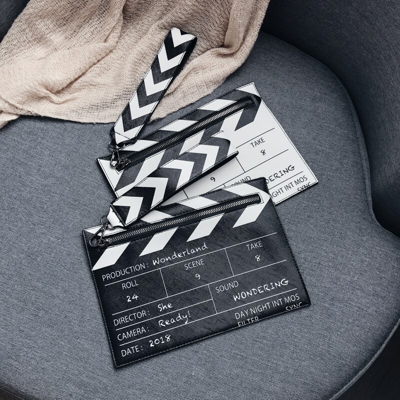 Svart och vit filmrekvisita pu läder casual kvinnors clutch kuvertväska kvinnor axelväskor crossbody messener bag